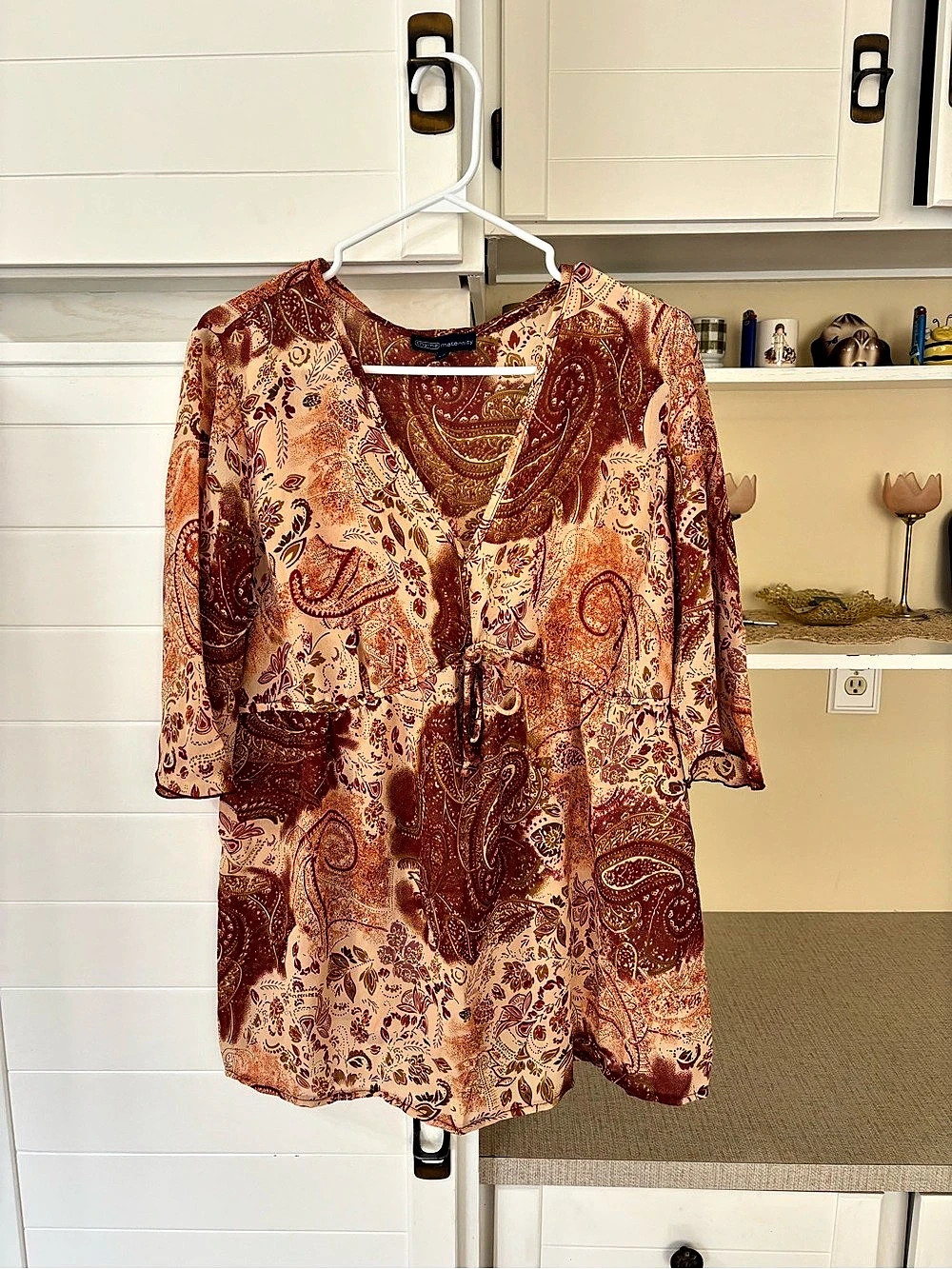 Y2K Brown Paisley Baby Doll Maternity Blouse